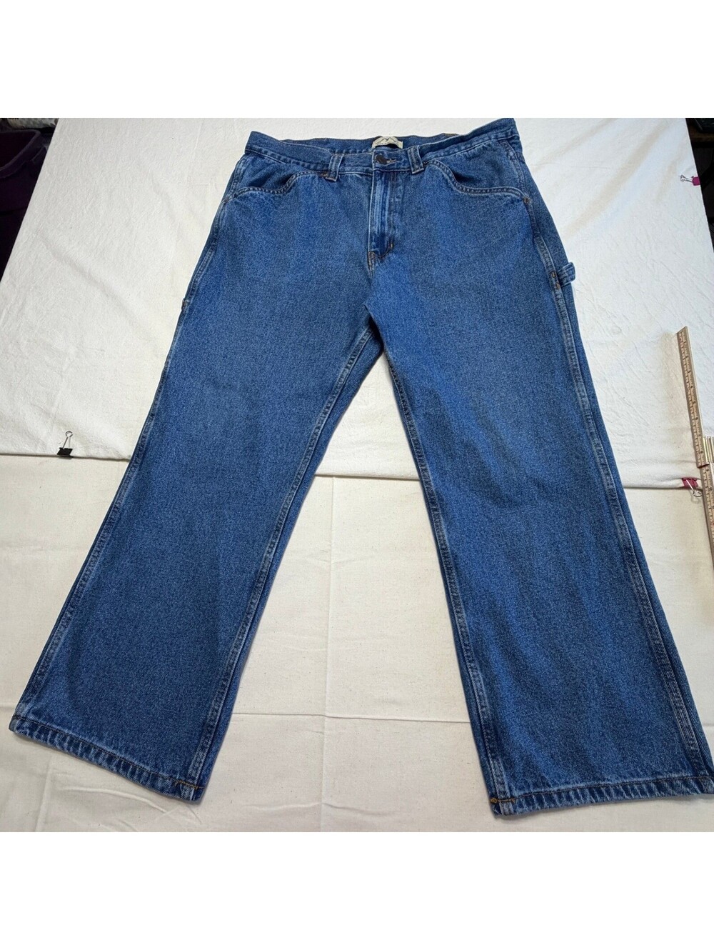 Blue Mountain Mens Carpenter Jeans 38x30 Blue Cotton Relaxed Straight Work Pants